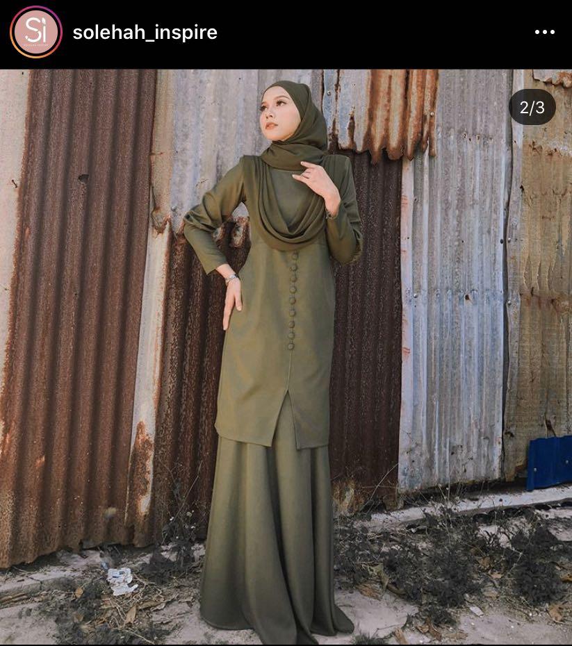 Baju Kurung Moden Raya Olive Green Muslimah Fashion Two Piece On Carousell