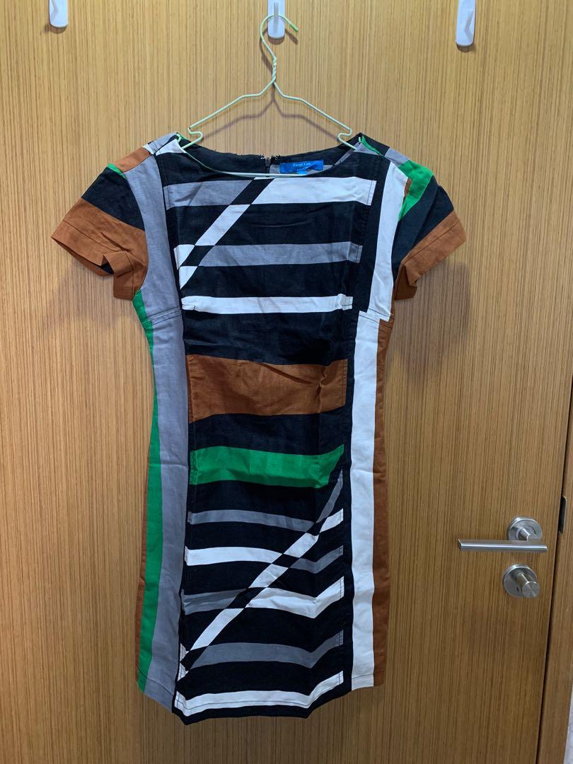 Derek Lam for Design Nation Geometric Short Sleeve Linen Dress