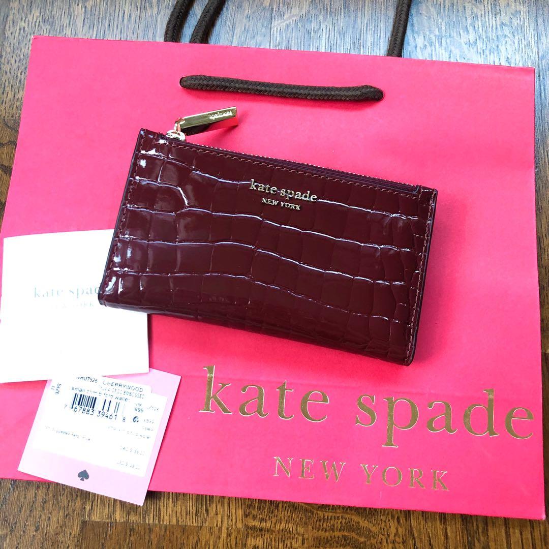 CLEARANCE Kate Spade INSTOCK Sylvia Croc Embossed Small Slim Bifold Wallet Cherrywood Burgundy Red Brown