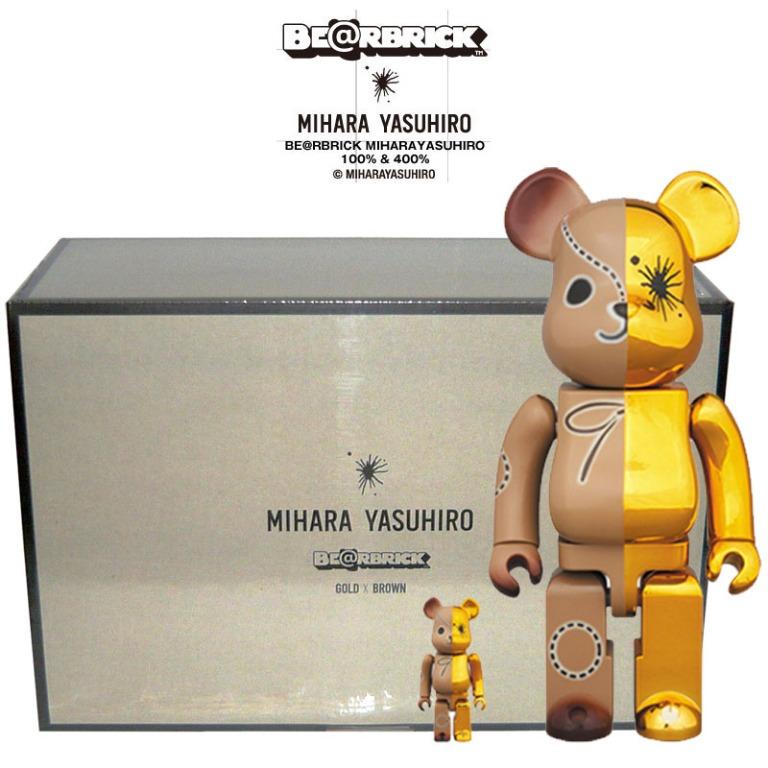 Medicom Be@rbrick Bearbrick Mihara Yasuhiro 400% u0026 100% Gold x Brown Figure  Set [三原康裕]