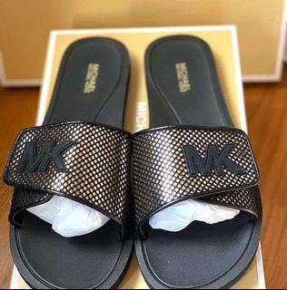 michael kors black and gold slides