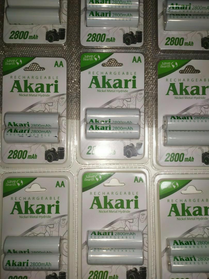 New Original AA Akari rechargeable batteries (Category: Chargers) located in Manila. Submitted by mobilegends06 (Listing ID 1002901077, Image 1). Description: brand new and original 250 pesos each pack contains 2 AA batteries.