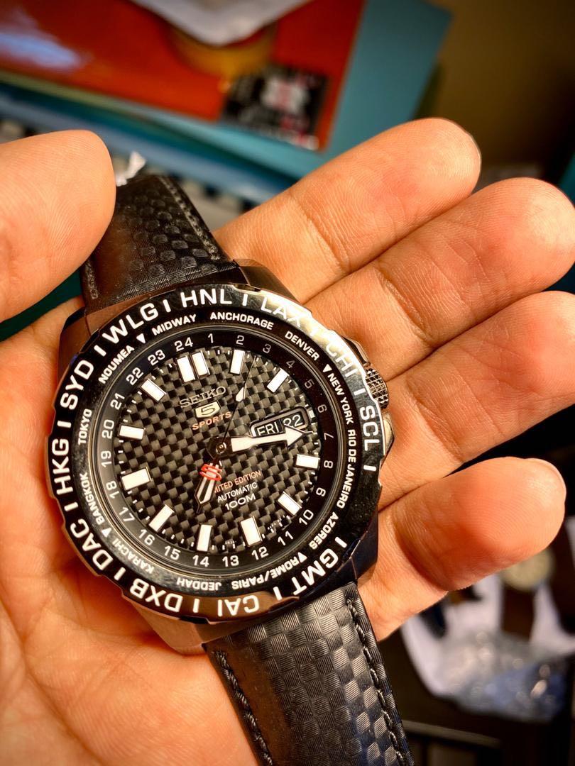 Seiko 5 limited edition carbon fibre GMT, Men's Fashion, Watches &  Accessories, Watches on Carousell