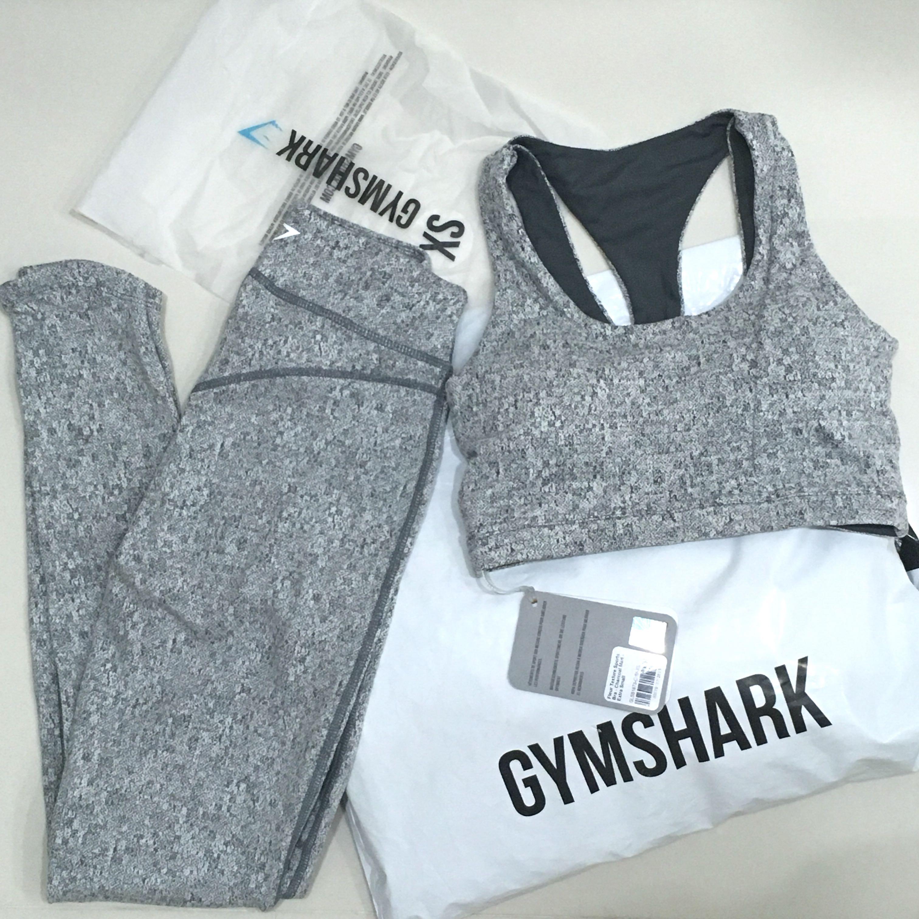 Set Gymshark Gymshark Fleur Texture Sports Bra Leggings Charcoal Marl XS Women s Fashion Activewear on Carousell