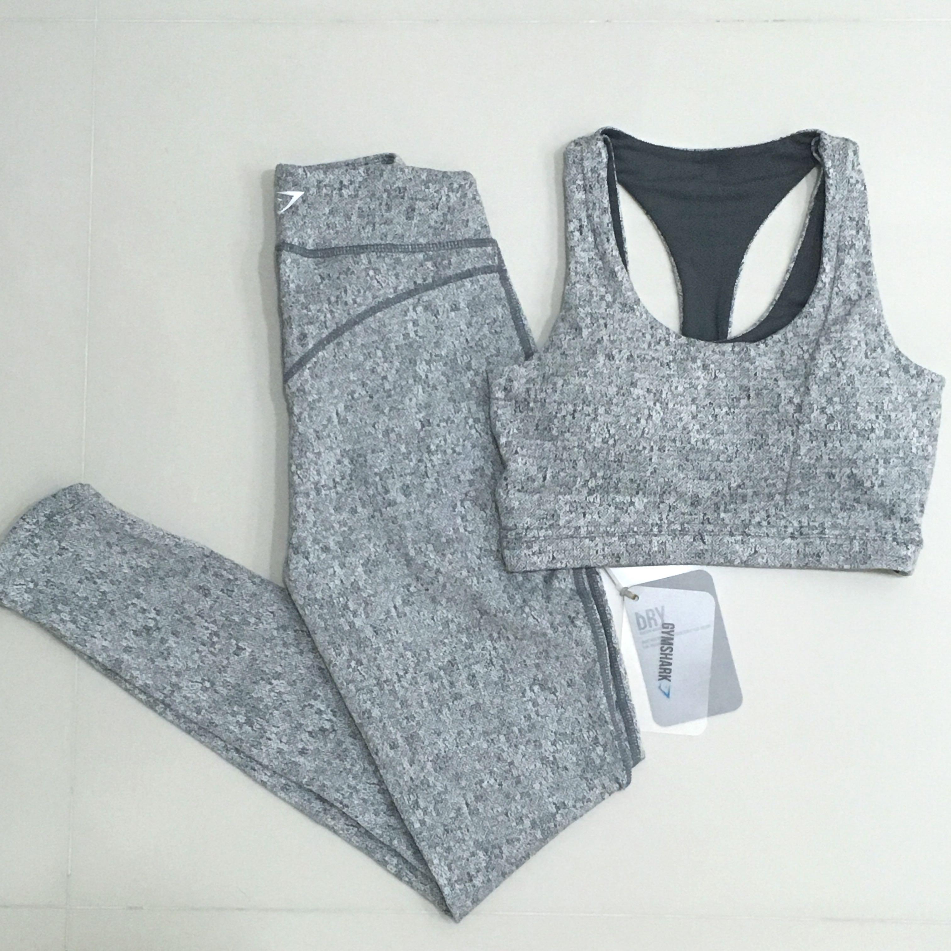 Set Gymshark Gymshark Fleur Texture Sports Bra Leggings Charcoal Marl XS Women s Fashion Activewear on Carousell
