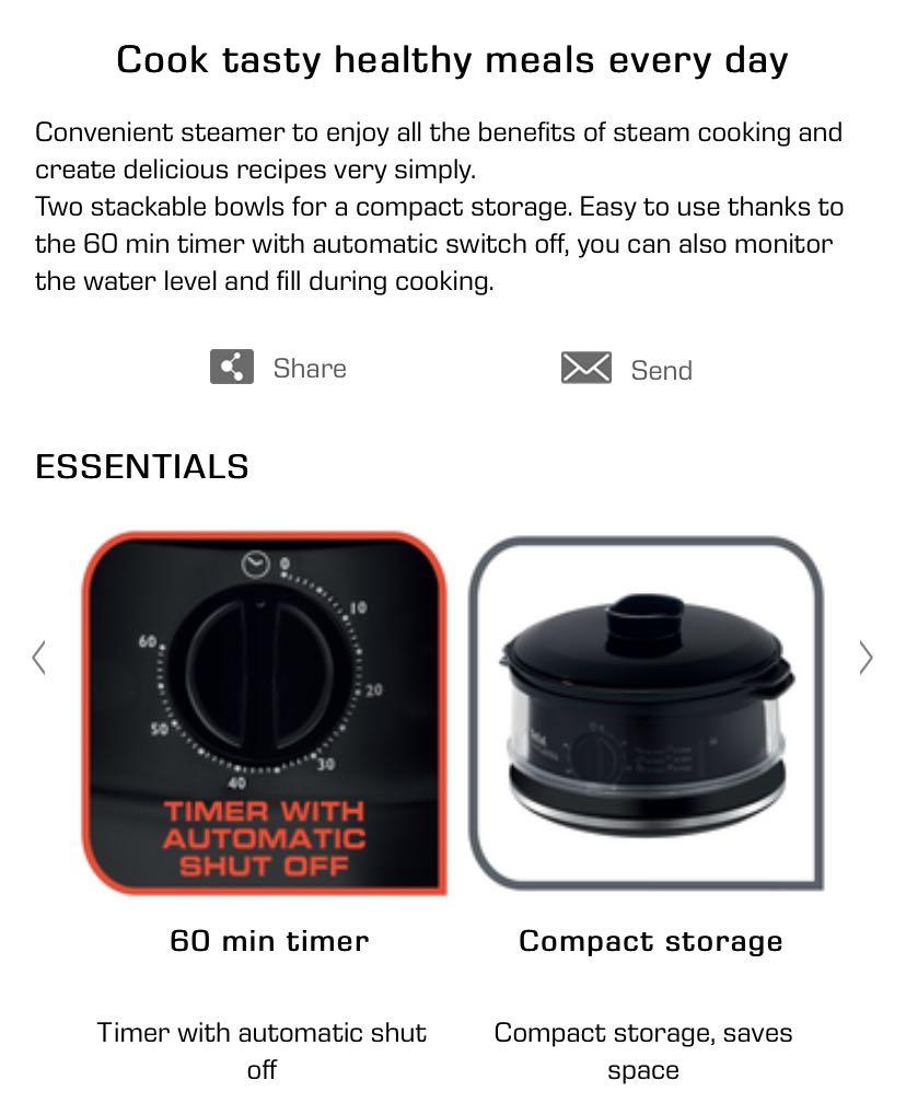 Tefal VC1401 - Food Steamer 2 Tier, 6L, TV & Home Appliances, Kitchen ...