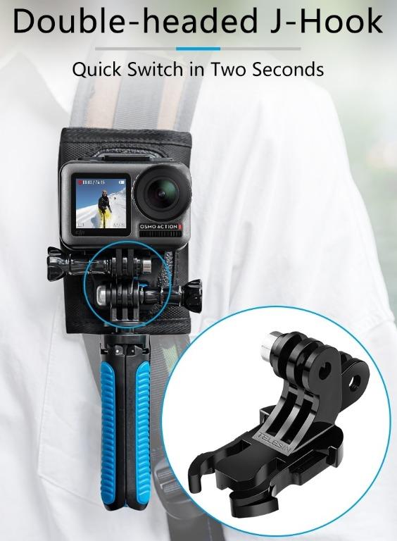 TELESIN 3 in 1 Backpack Bag Strap Holder Mount Double Head J Hook Quick Release