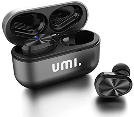 Umi. by Amazon TWS Bluetooth 5.0 IPX7 W5s True Wireless Earbud Headphones for iPhone, Samsung, Huawei with Patented Intelligent Metal Charging Case (Grey)
