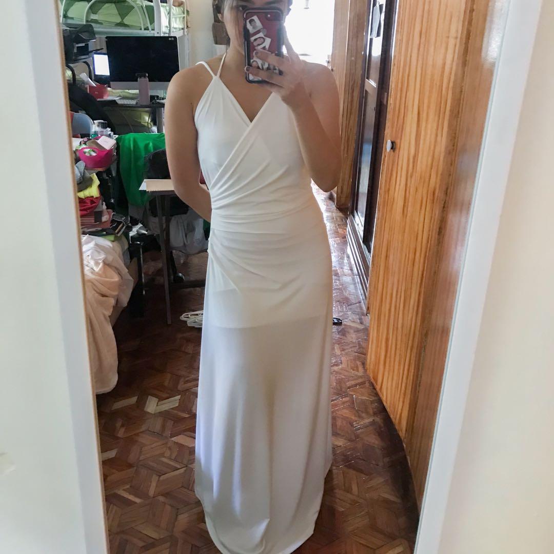 long white backless dress