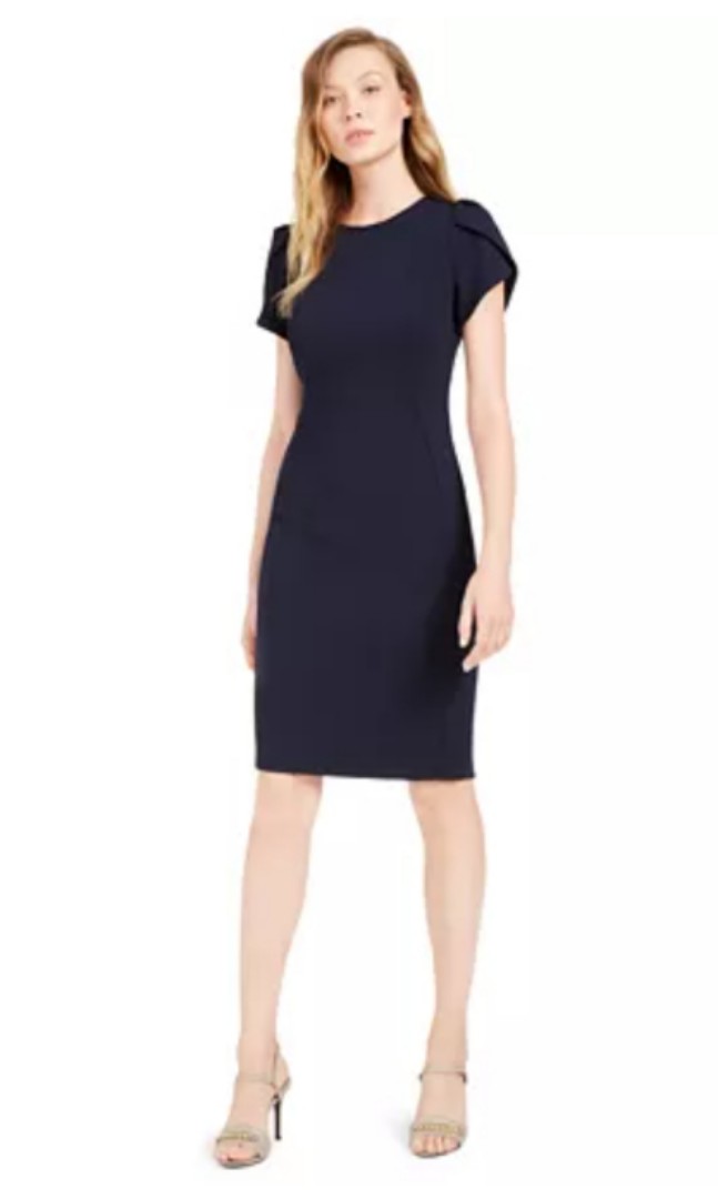 BNWT Calvin Klein Tulip Sleeve Sheath Dress (Indigo), Women's Fashion,  Tops, Sleeveless on Carousell