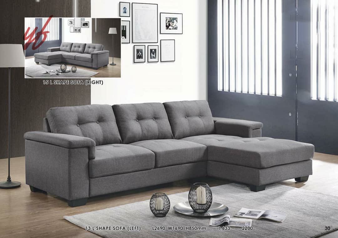 Grey Fabric L Shape Sofa Set, Furniture & Home Living, Furniture, Sofas