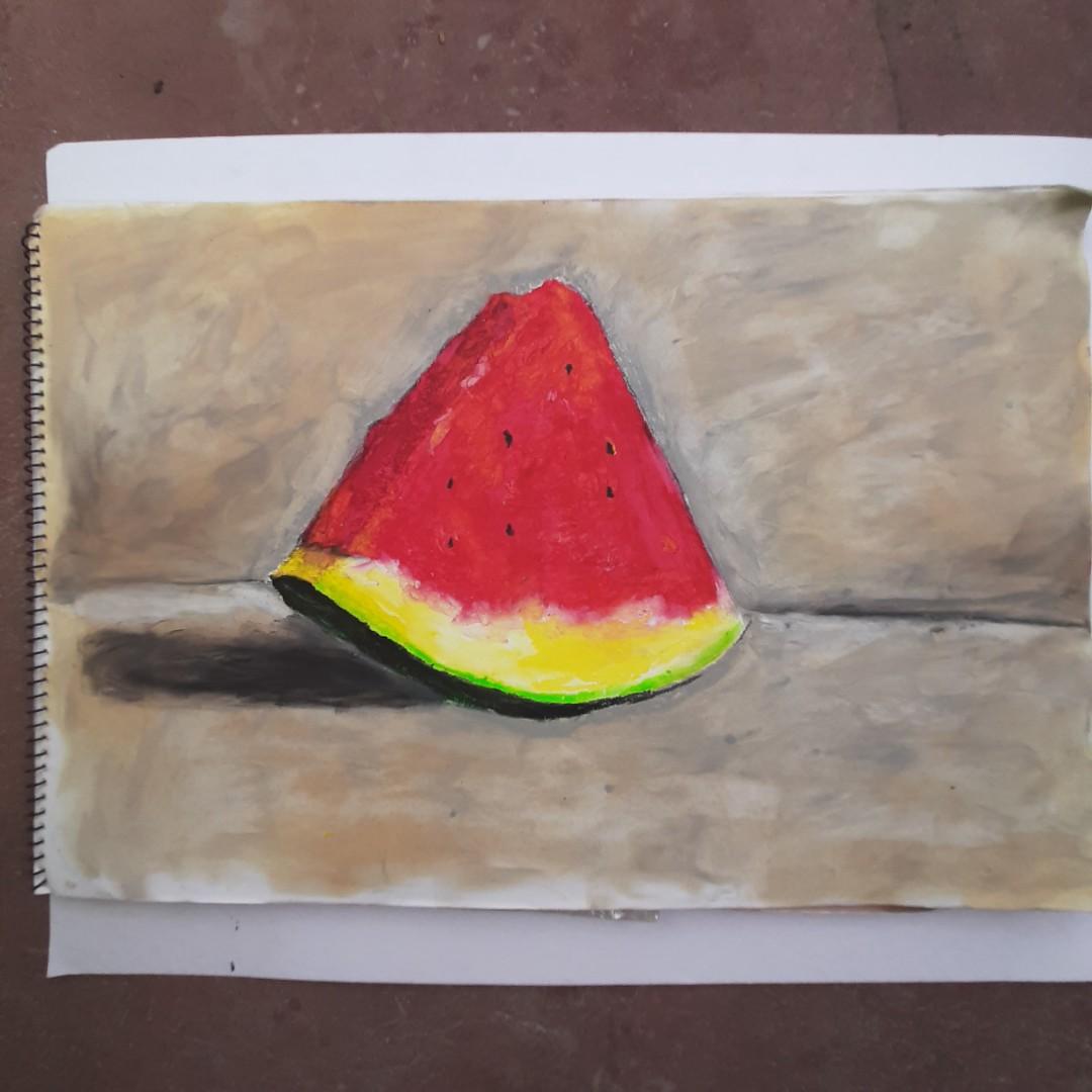 Last Watermelon Piece (Category: Handmade Craft) located in Caloocan City. Submitted by avin_pamplina (Listing ID 1003078755, Image 2). Description: Oil pastels on Canson paper 12x 18 inches no boarder.
