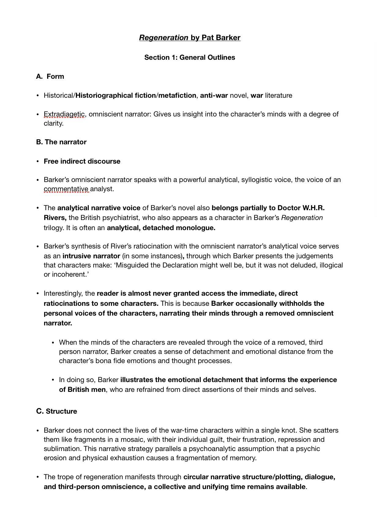 Regeneration A Level H2 Literature In English Notes Books Stationery Textbooks Tertiary On Carousell