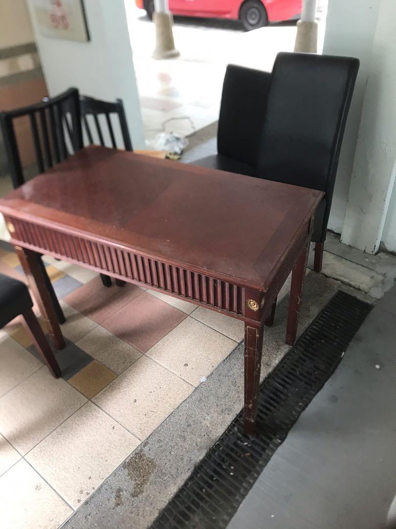 Solid Wood Table 2 Chair Black Leather Seat 399 91288759
