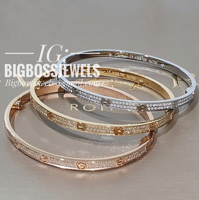 3 Colors Gold Rose Gold Or Silver 18k Gold Plated Diamond Like Crystals Bangle Cuff Love Cartier Bracelet Not 14k 22k 24k 916 Saudi Women S Fashion Jewellery Bracelets On Carousell