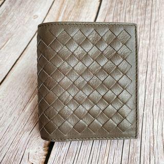 BOTTEGA VENETA BV 小羊皮編織三折零錢袋 短夾 錢包(秋香色/墨迪綠)