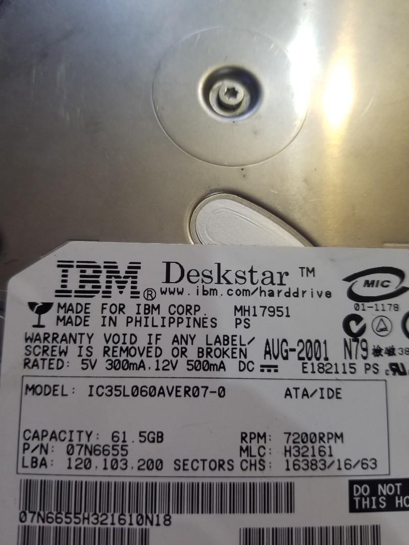Hardrive 61 GB Ibm deskstar (Category: Computer Parts) located in Dasmarinas. Submitted by d.lelis (Listing ID 1003100429, Image 1). Description: Ibm.deskstar harddrivw 61GB FOR replacement use.