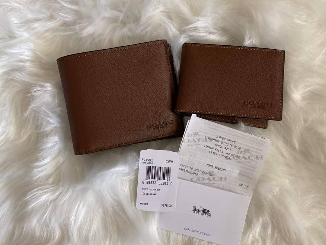 coach dark saddle wallet