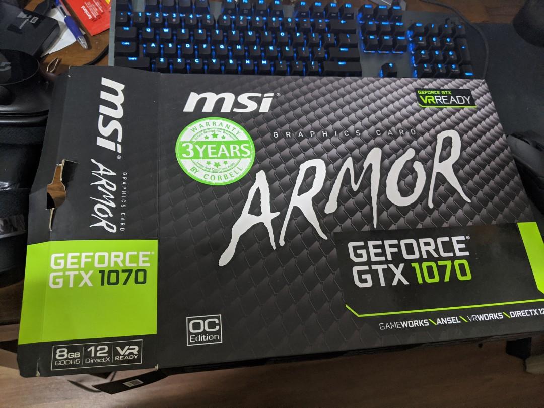 MSI GTX 1070 Armor 8gb OC edition, Computers & Tech, Parts ...