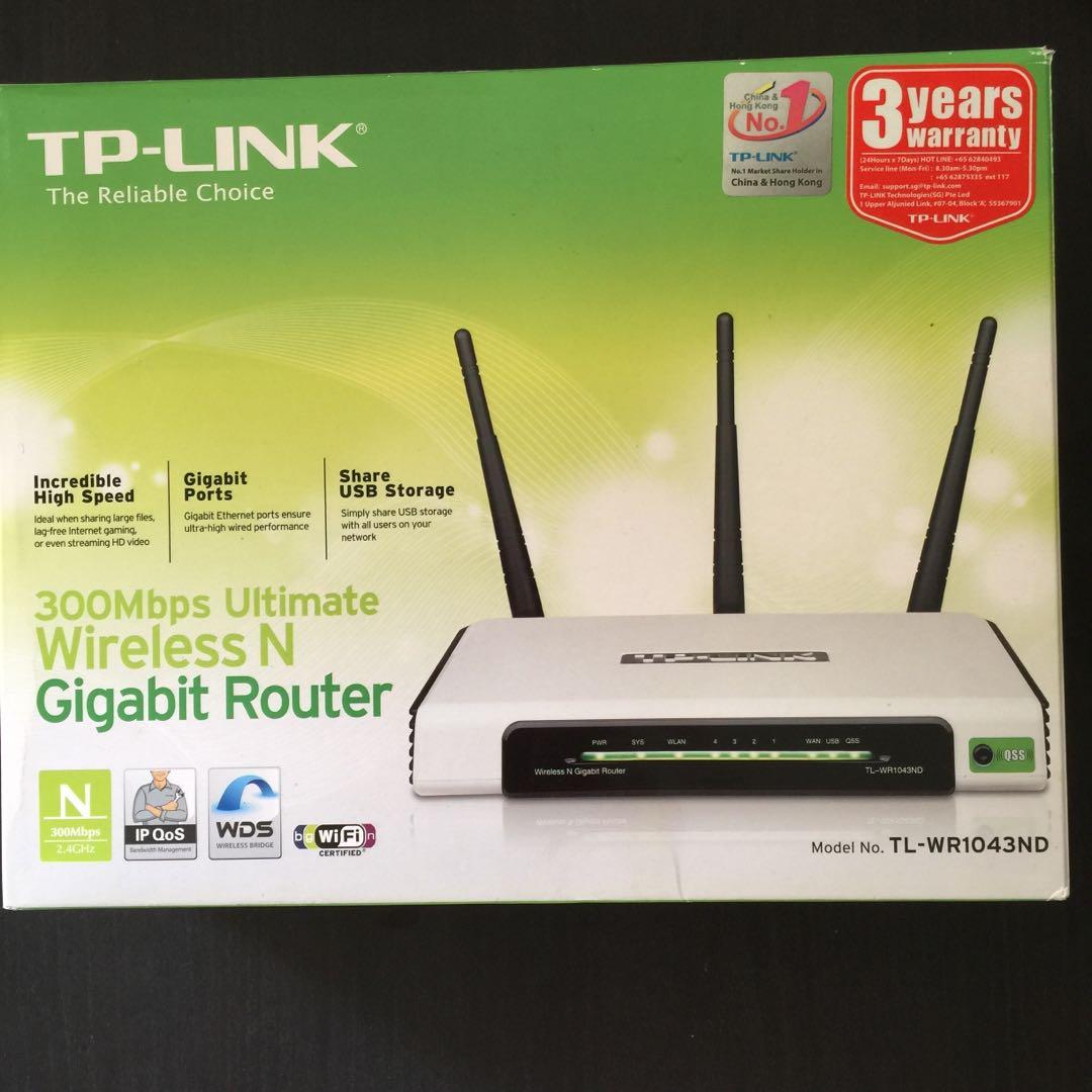 terras koper bon TP Link 300Mbps Ultimate Wireless N Gigabit Router Model TL-WR1043ND (  unused), Computers & Tech, Parts & Accessories, Networking on Carousell