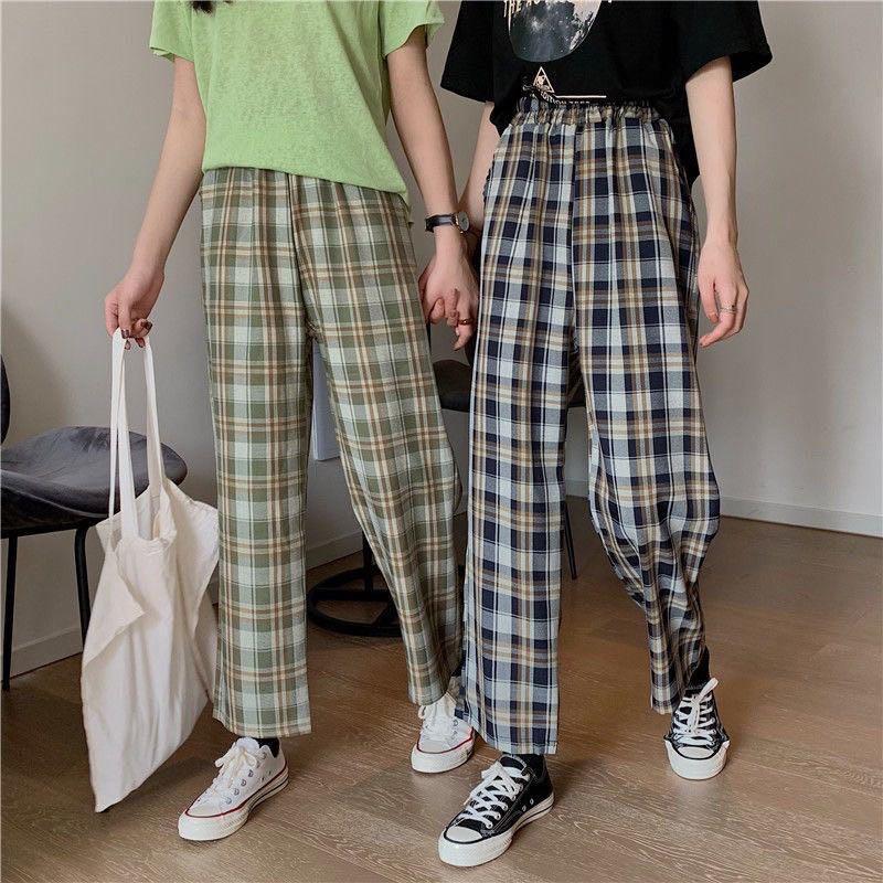 Checkered top baggy trousers