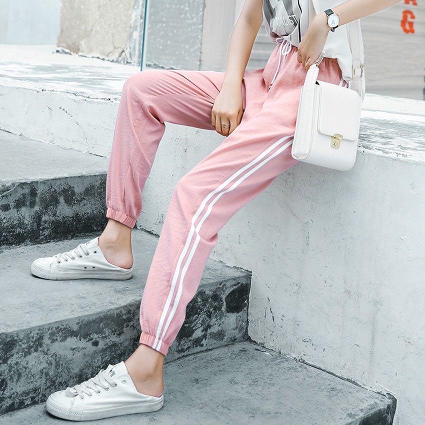 Pink joggers with white stripe 2025