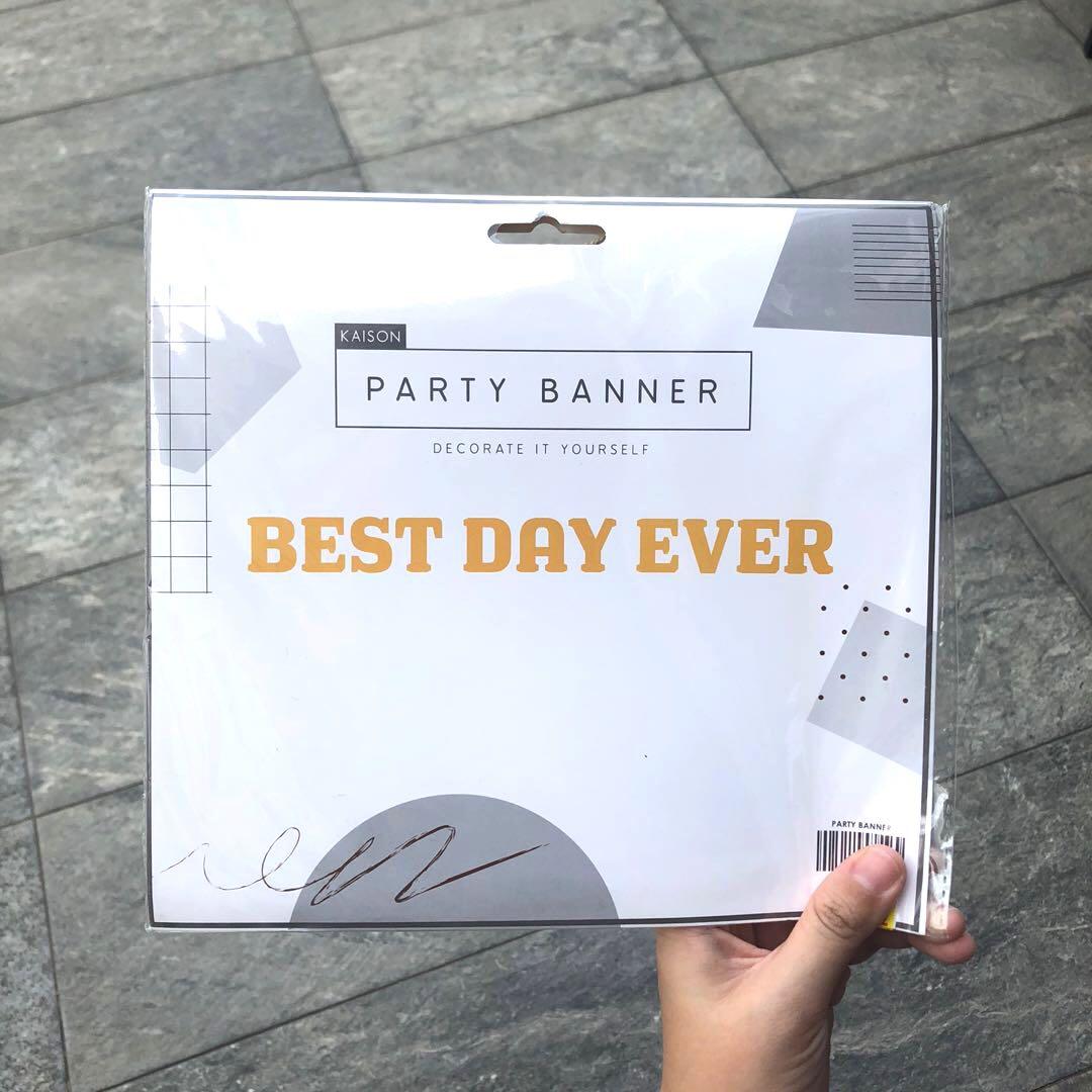 Best day ever party banner for happy birthday and wedding banner gold