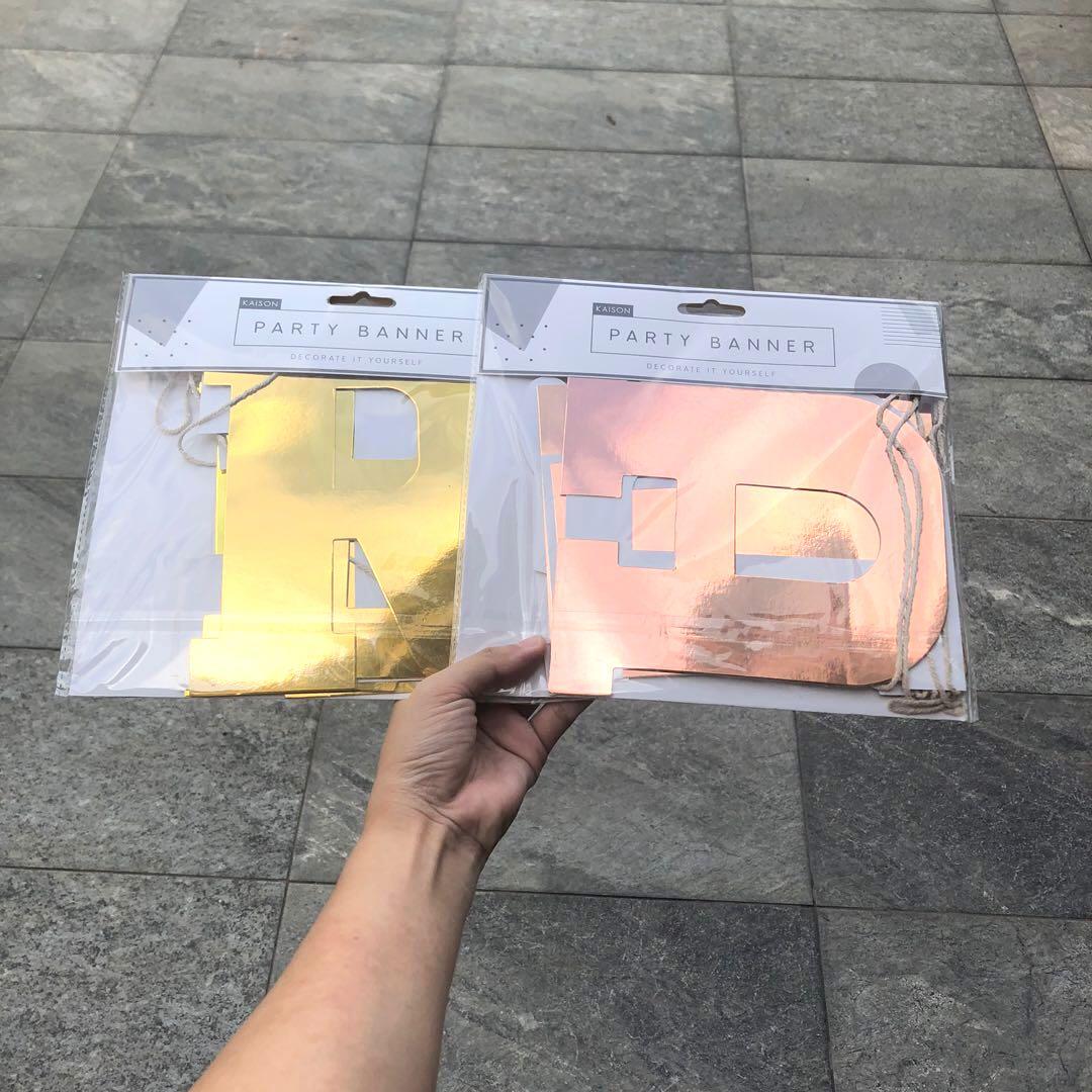 Best day ever party banner for happy birthday and wedding banner gold