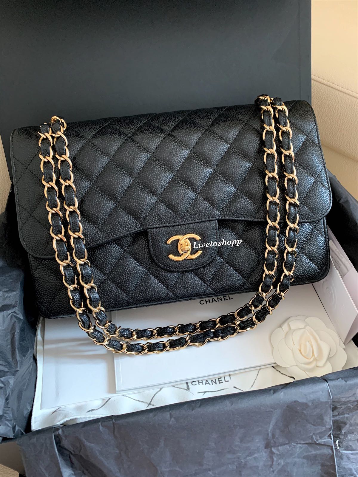 Chanel Black WB! '19 Large (Washed) Caviar Double Flap W/Gold Hardware –  The Little Bird