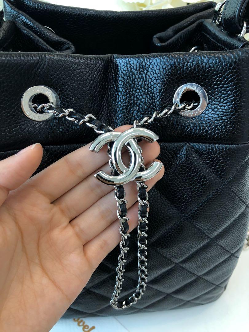 Chanel Quilted Drawstring Bucket Bag Full Black Caviar SHW, Luxury, Bags &  Wallets on Carousell