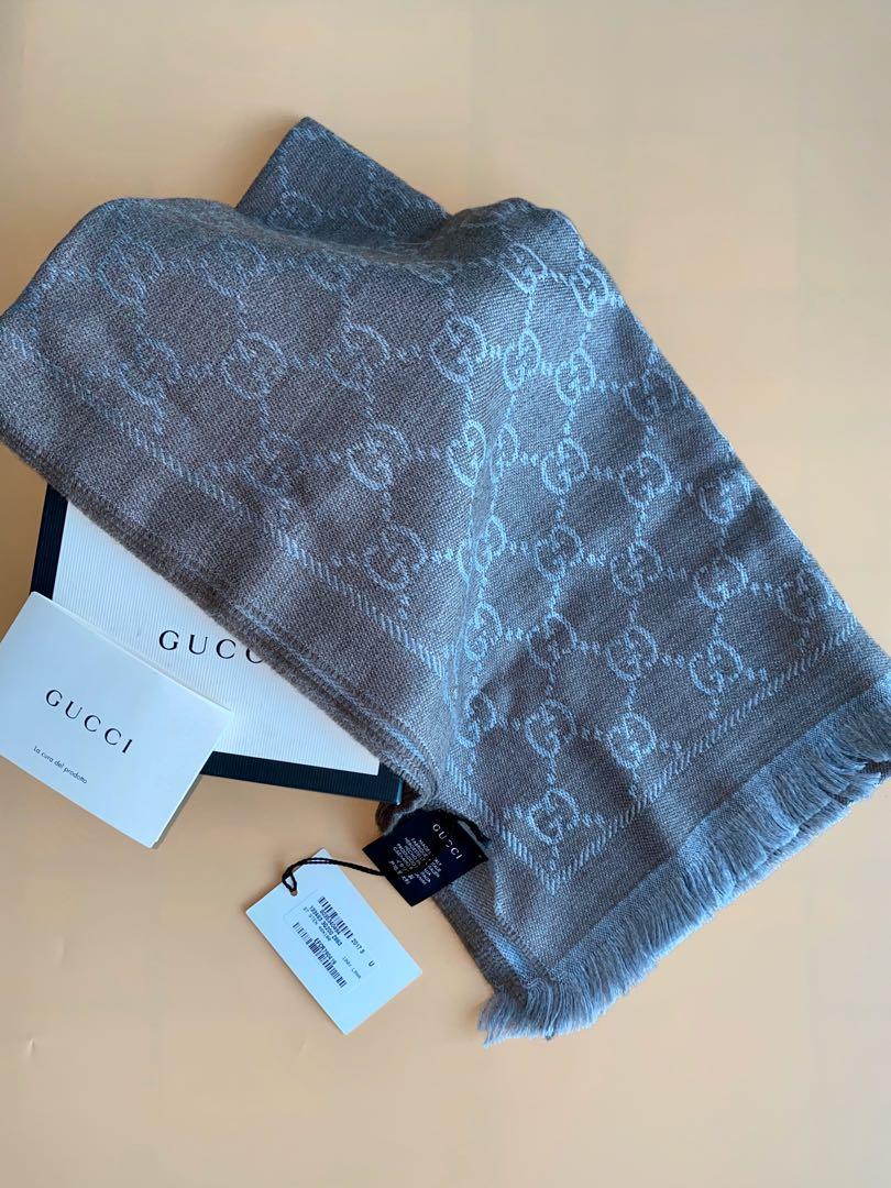 gucci gg monogrammed wool & silk blend scarf