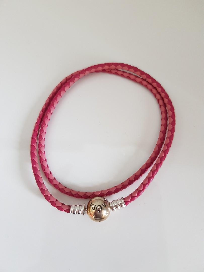 Pandora Pink Braided double leather charm bracelet Women s Fashion Jewelry Organisers Bracelets on Carousell