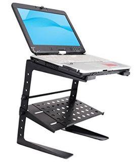 Portable Adjustable Laptop Stand - 6.3 to 10.9 Inch Standing Table Monitor or Computer Desk Workstation Riser with Shelf Storage and Height Alignment for DJ, PC, Gaming, Home or Office