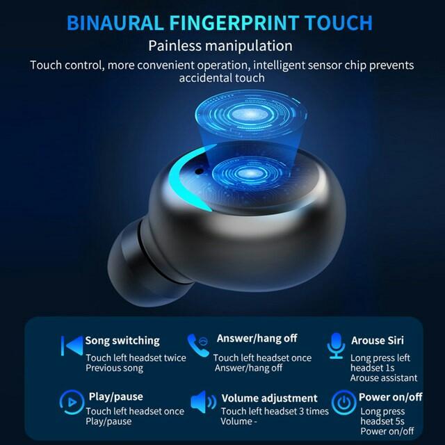 TEBAURRY F9 5 TWS Bluetooth Earphone V5.0 9D Stereo Wireless Headphones Sport Waterproof Earphones Mini True Wireless Earbuds for cellphone