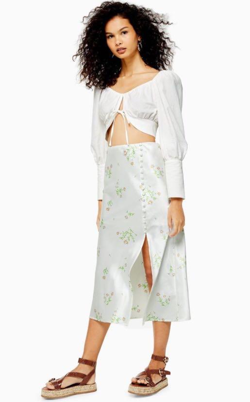 topshop white satin skirt