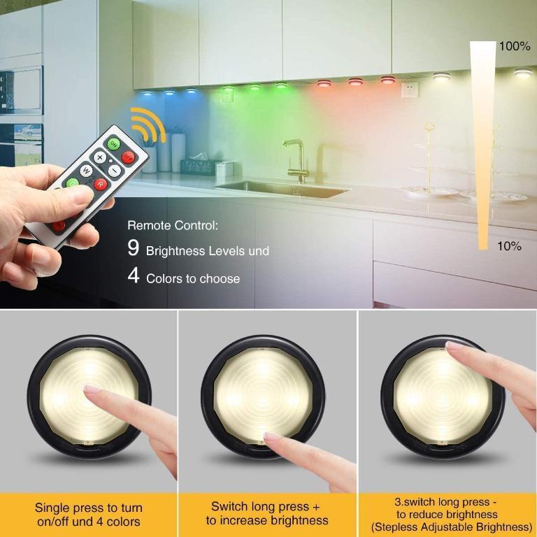 Under Cabinet Lights Elfeland RGB Wireless LED Puck Lights Closet Lights 4000K Dimmable Battery Powered Remote Control Atmosphere Night Light Ideal for Cupboard Kitchen Wardrobe Color Changing 3 Pack 