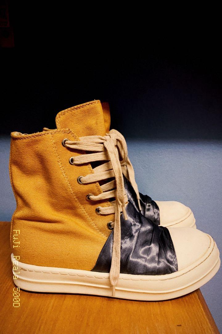 USED RICK OWENS Inspired DRKSHDW Ramones High Top Sneakers FW 2017 2018 Canvas Shoes in Yellow Mustard