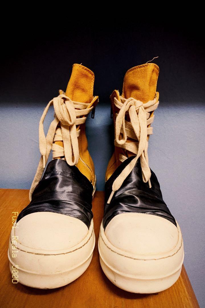 USED RICK OWENS Inspired DRKSHDW Ramones High Top Sneakers FW 2017 2018 Canvas Shoes in Yellow Mustard