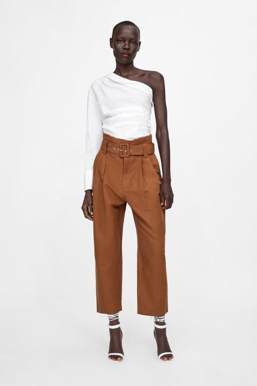 zara red belted trousers