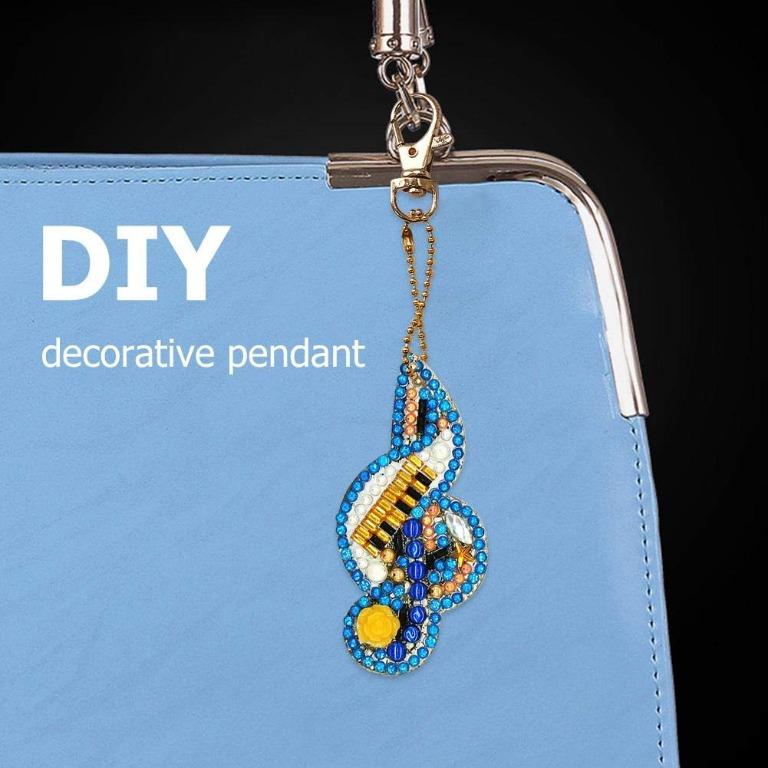 5pcs Diy Diamond Arts Painting Musical Notes Key Chains Design