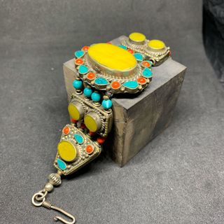西藏手工藝手鏈松石彩石 Tibetan cuff bracelet turquoise coral yellow #Goodbyeapril64213877475715110