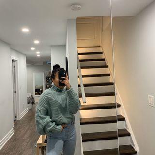 H&M Sage Oversized Turtleneck Knit Sweater