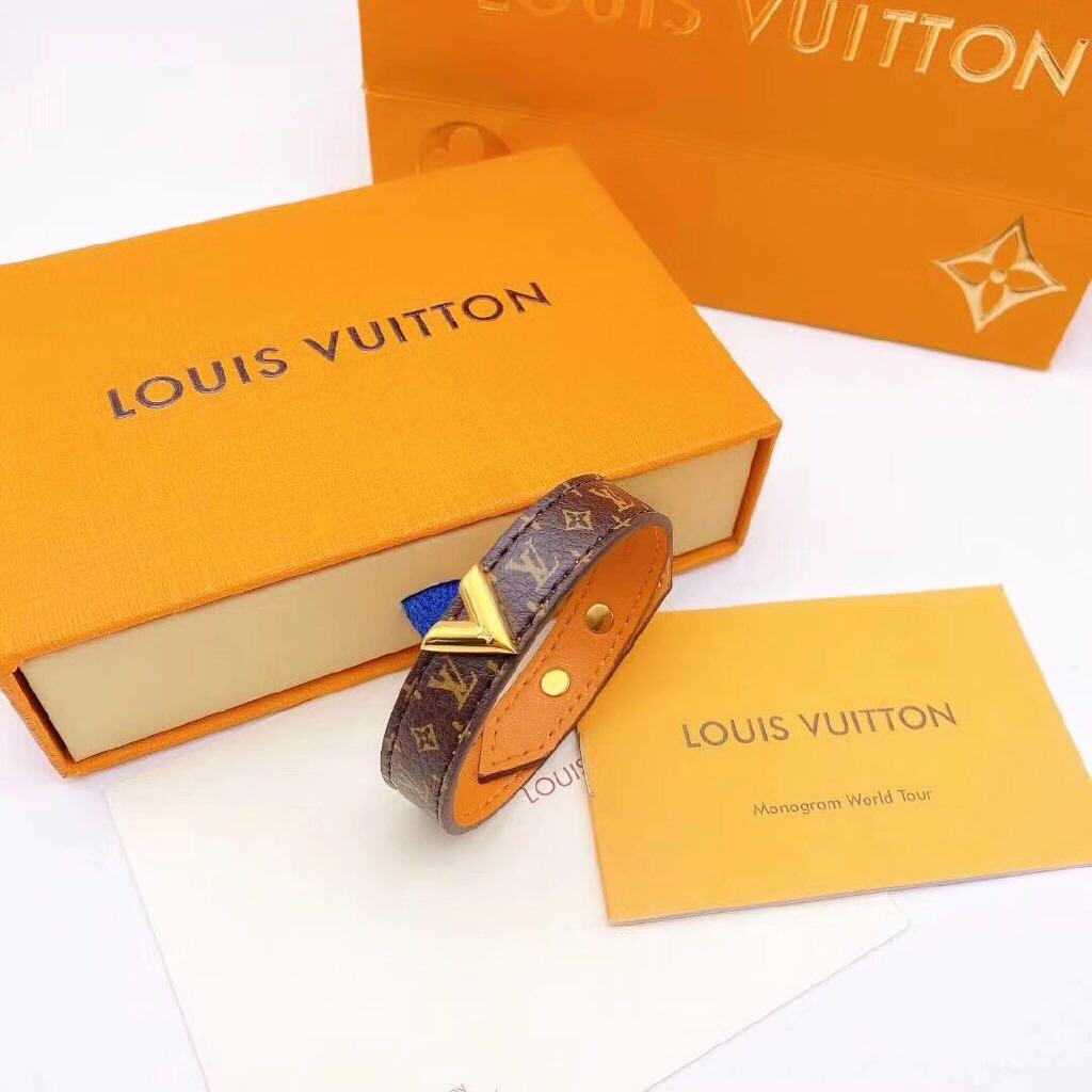 LOUIS VUITTON Essential V Monogram Canvas Bracelet Brown Size 19