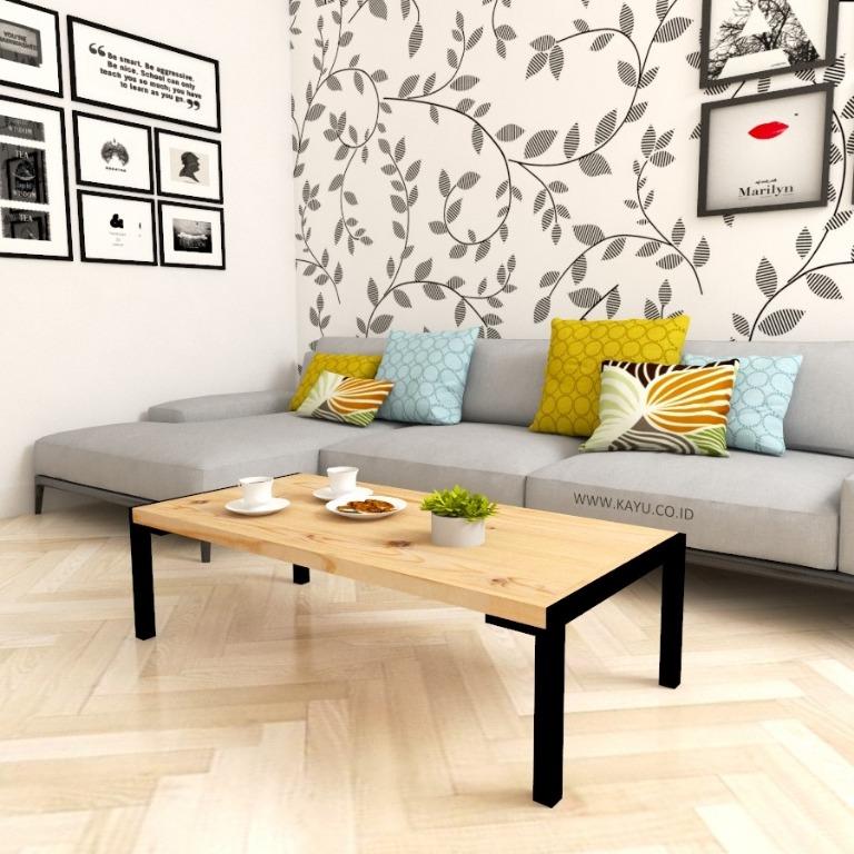 Meja Lesehan Coffee Table Tamu Bahan Kayu Plus Besi Perabotan Rumah Di Carousell