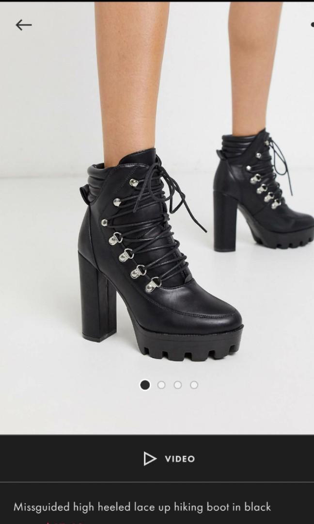 heeled lace up black boots