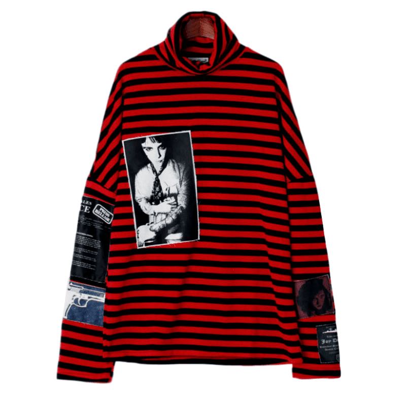 Red and discount black striped turtleneck
