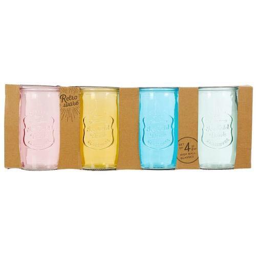 Home Essentials Retroware Hiball Glasses Assorted Colors Set of 4, 20 Ounce