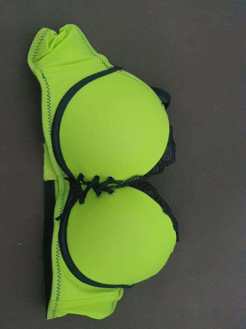 sexy push up neon green bra set