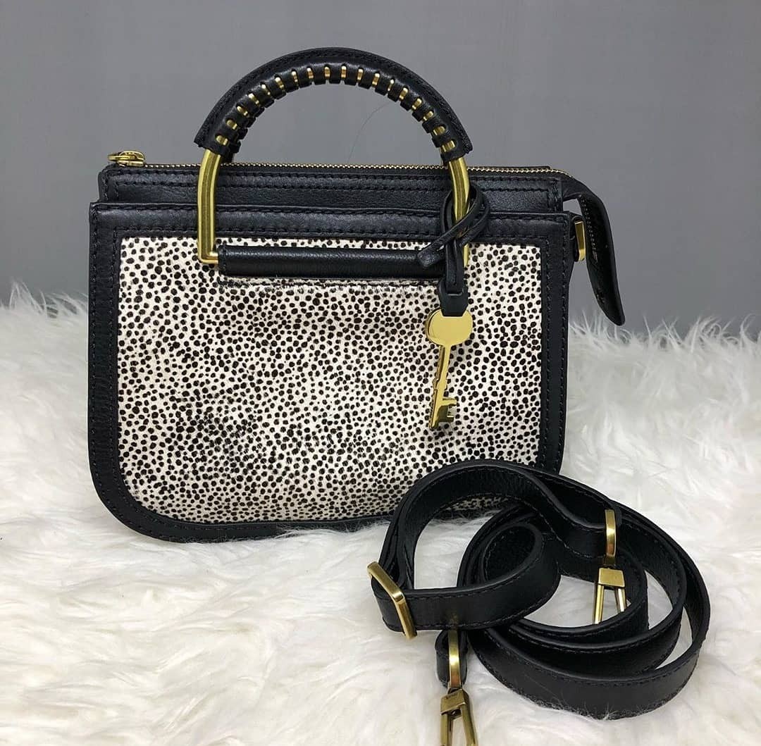 Fossil Mini Ryder Satchel 23 19 8 White Cheetah Barang Mewah