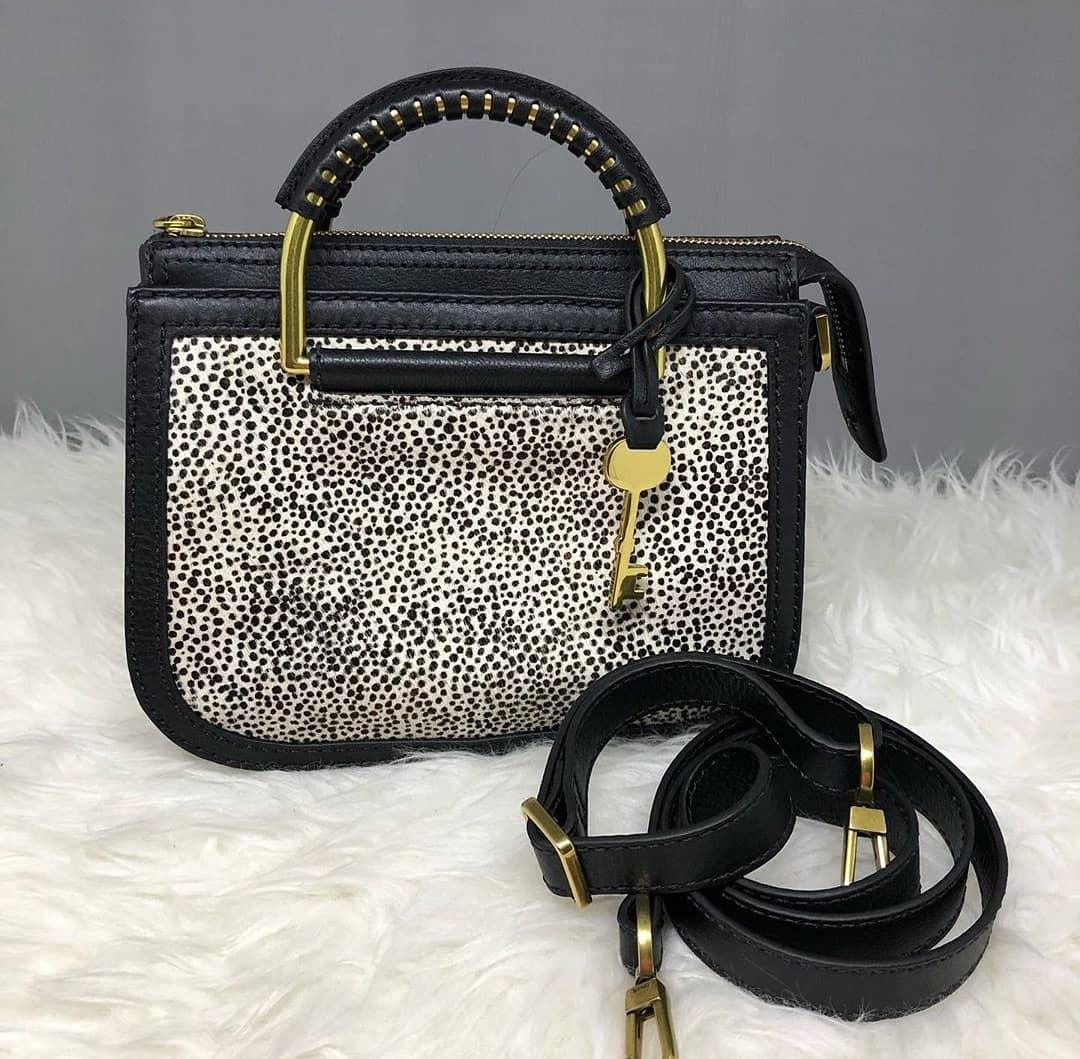 Fossil ryder top satchel white cheetah